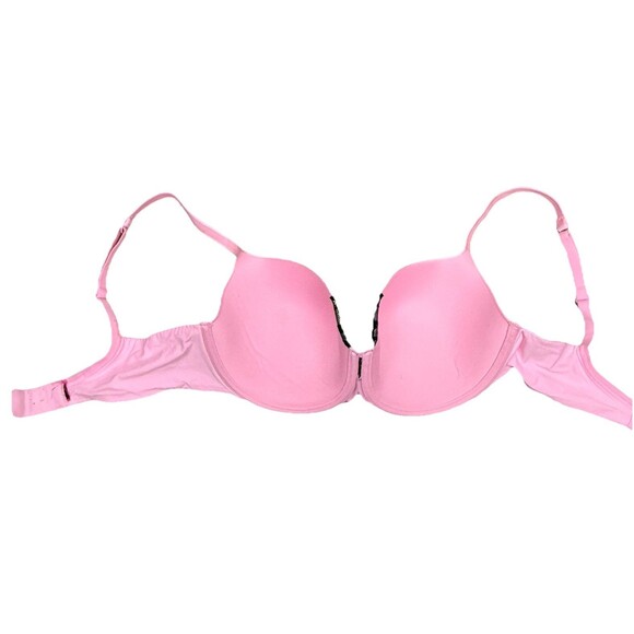 Pink Satin Black Lace Push Up Bra 34D Underwire Padded Romantic Going Out 34 D - Picture 4 of 4